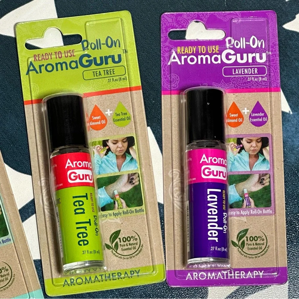 NEW AROMA GURU 3 Roll on Tea Tree Oil Lavender Peppermint Essential Oil